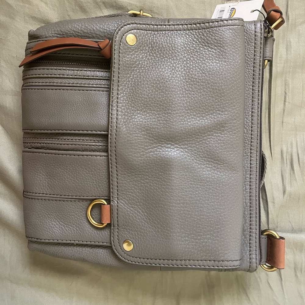 Fossil Pebbled Leather Crossbody Bag with Gold Accents